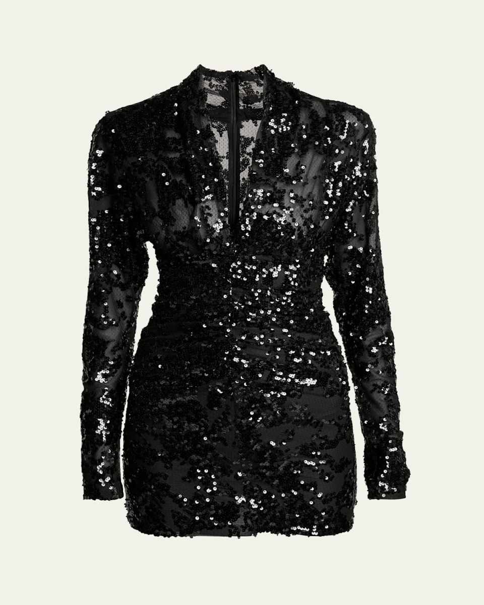 Sequined Ruched Mini Dress
